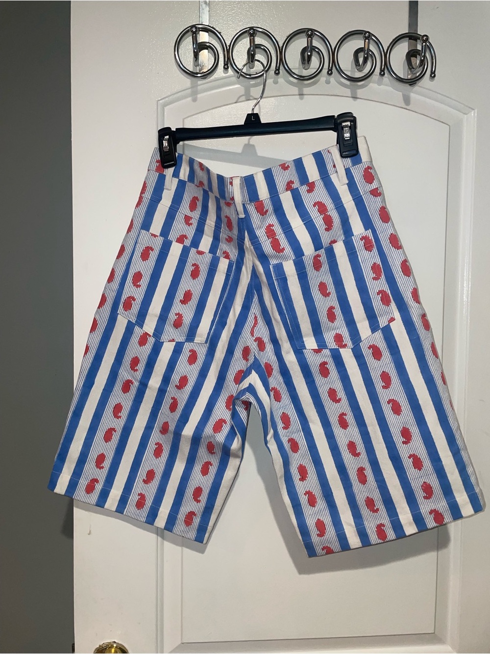 SZ Block Prints Blue Stripe & Coral Print Ribbon Bermuda Shorts Jorts 🪸 XS RARE! - Picture 4 of 6